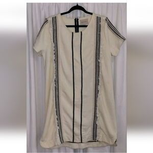 Moon River Women's Ivory And Black Fringe Boho Beach Sheath Dress Size Large